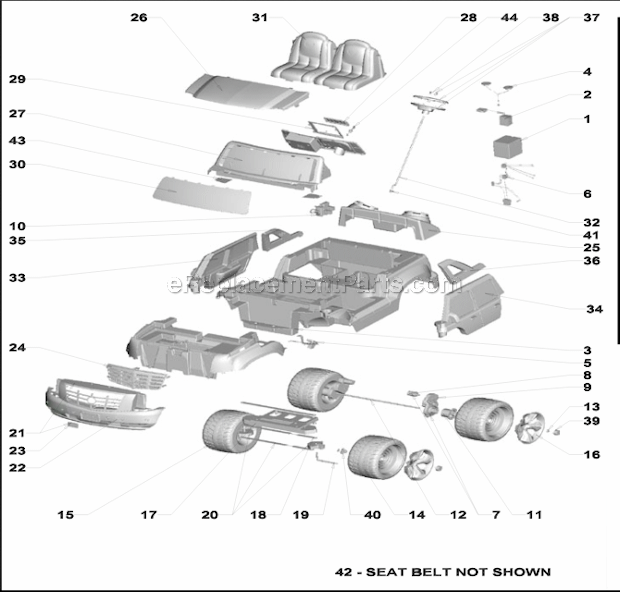 Page A Diagram and Parts List for W6203  Power Wheels Ride-On Cars